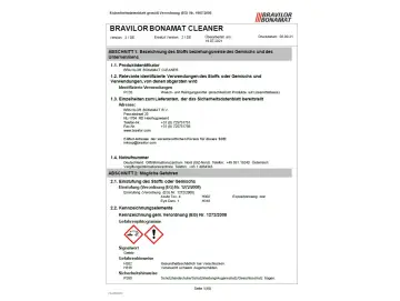 Bravilor Bonamat Cleaner Sicherheitsdatenblatt